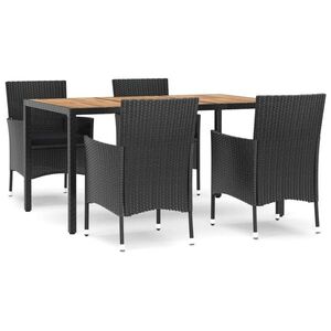 vidaXL 5 részes fekete polyrattan kerti étkezőgarnitúra párnákkal kép