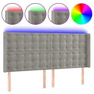 Világosszürke bársony led-es fejtámla 163x16x118/128 cm kép