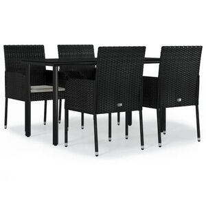 vidaXL 5 részes fekete polyrattan kerti étkezőgarnitúra párnákkal kép