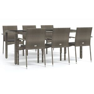 vidaXL 7 részes szürke polyrattan kerti étkezőgarnitúra párnával kép