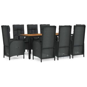 vidaXL 9 részes fekete polyrattan kerti étkezőgarnitúra párnákkal kép