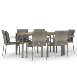 vidaXL 7 részes szürke polyrattan kerti étkezőgarnitúra párnával kép