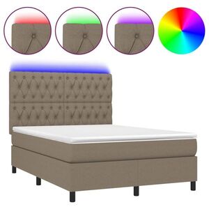 vidaXL tópszínű szövet rugós és LED-es ágy matraccal 140x190cm kép