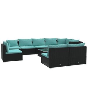 vidaXL 10 részes fekete polyrattan kerti ülőgarnitúra párnákkal kép