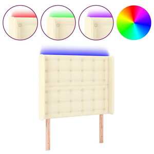 vidaXL krémszínű műbőr LED-es fejtámla 83x16x118/128 cm kép