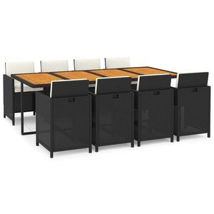 vidaXL 9 részes fekete polyrattan kerti étkezőgarnitúra párnákkal kép