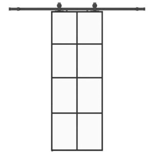 vidaXL fekete ESG üveg tolóajtó fémszerelvény-szettel 76x205 cm kép