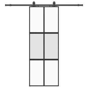 vidaXL fekete edzett üveg tolóajtó fémszerelék szettel 76x205 cm kép