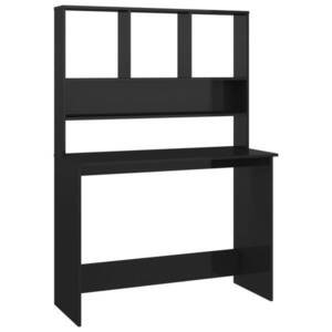 vidaXL magasfényű fekete forgácslap íróasztal polcokkal 110x45x157 cm kép