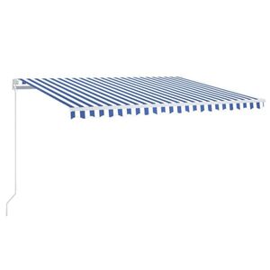 vidaXL kék és fehér kézzel kihúzható LED-es napellenző 400 x 350 cm kép