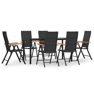 vidaXL 7 részes fekete-barna polyrattan kerti étkezőgarnitúra kép
