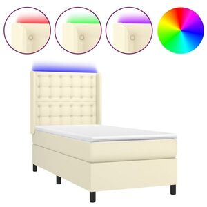 vidaXL krémszínű műbőr rugós ágy matraccal és LED-del 90x200 cm kép