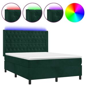 vidaXL sötétzöld bársony rugós és LED-es ágy matraccal 140x190 cm kép