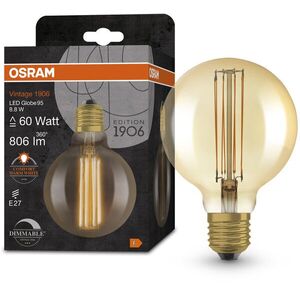 OSRAM LED izzó, aranyszínű, VINTAGE, E27, 8, 8 W, GLOBE, meleg fehér kép