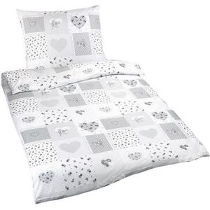 Bellatex pamut - 140 × 200, 70 × 90 cm - szürke szív patchwork kép