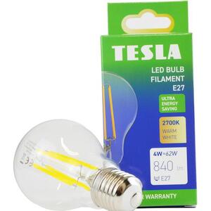 Tesla Filament A class, E27, 4W, 840lm, 2700K meleg fehér, 360°, átlátszó, 230V, 25000 óra kép