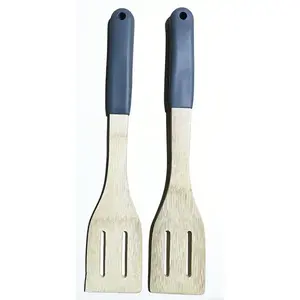 Áttört spatula bambusz nyéllel, szürke, 32*6cm, ut03932bs20 kép