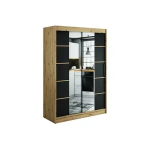 Szekrény Halifax V4 150 Tölgy Artisan/fekete/Tükör kép