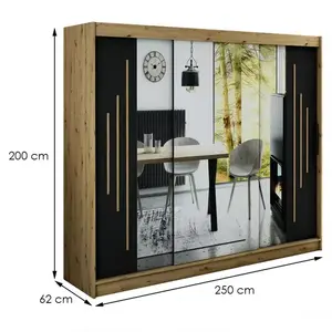 Szekrény Halifax Y2 250 Tölgy Artisan/fekete/Tükör kép
