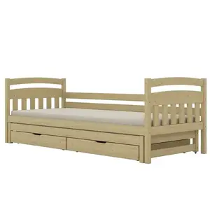 Ágy Tosia pótággyal + fiókok 80x180 természetes, lakkozott kép