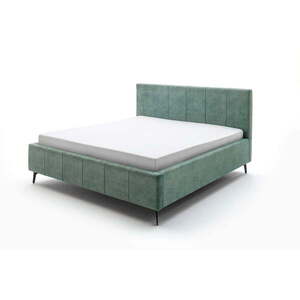 Zöld kárpitozott ágyneműtartós franciaágy ágyráccsal 180x200 cm Lizzano – Meise Möbel kép