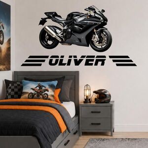 Személyre szabott matrica – Motorkerékpár a saját neveddel kép