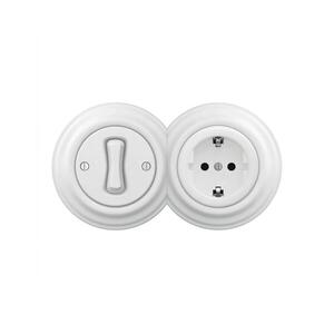 Reblig - Retro egypólusú kapcsoló 1-es és SCHUKO 230V aljzat kerettel, hófehér 2xRG0152+RG0145+RG0160 kép