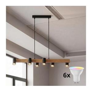 BRILAGI - LED RGBW fényerőszabályozható kábelre függesztett csillár SELE 6xGU10/6, 5W/230V fekete/tölgy BG5274+AI2323 kép