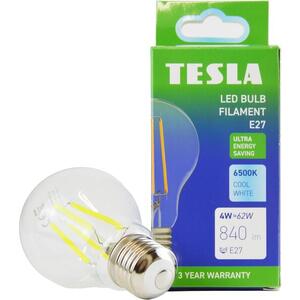 Tesla Filament A class, E27, 4W, 840lm, 6500K hideg fehér, 360°, átlátszó, 230V, 25000 óra kép