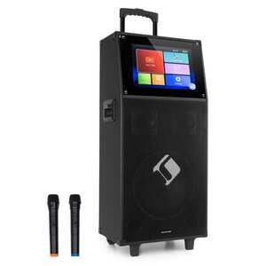 Auna KTV M, karaoke rendszer, 12, 1", érintőképernyő, 2 UHF mikrofon, WiFi, BT, USB, SD, HDMI, kocsi kép