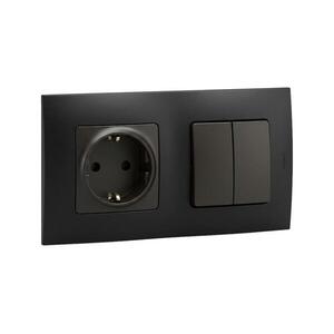 Legrand - Háztartási SCHUKO aljzat 250V/16A és dupla kapcsoló 5-ös NILOE fekete LR0013+LR0114+LR0007 kép