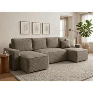 Kinyitható U alakú ülőgarnitúra SMART BOUCLE 303x143 cm, szürkésbarna kép