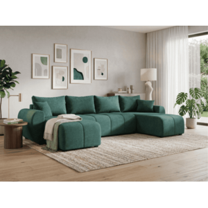 SEVIO U alakú kihúzható ülőgarnitúra, 311x145 cm, palackzöld + 2 párna INGYEN kép