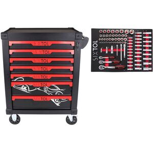 SIXTOL Mechanic Trolley Kevin 80 műhelykocsi szerszámokkal, 7 fiók, 80 darab szerszám kép
