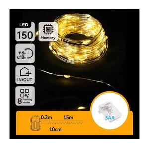 B.V. - LED kültéri fényfüzér 150xLED/8 funkcióval 3xAA 15, 3m IP44 meleg fehér B10303K1B kép