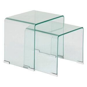 Dohányzóasztal 2 db-os szett, egymásba rakható, üveg, 51/46 cm, átlátszó – CASSINE - Butopêa kép