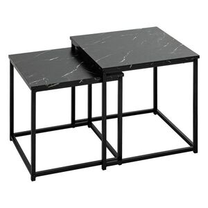 Dohányzóasztal 2 db-os szett, egymásba rakható, fa-fém, 40/36 cm, márványhatású fekete lap – FERVELLE - Butopêa kép