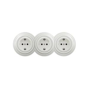 Reblig - Hármas retro háztartási fali aljzat kerettel, SCHUKO 230 V, kerámiafehér RG0009+2xRG0008+3xRG0106 kép