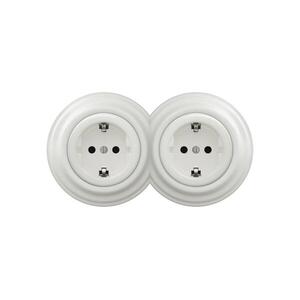 Reblig -Dupla retro fali konnektor kerettel SCHUKO 230V kerámiafehér 2xRG0008+2xRG0106 kép