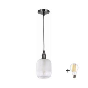 BRILAGI - LED csillár zsinóron RETRO GLASS 1xE27/60W/230V átm. 14 cm fekete/fehér NSTK7779+AI0177 kép