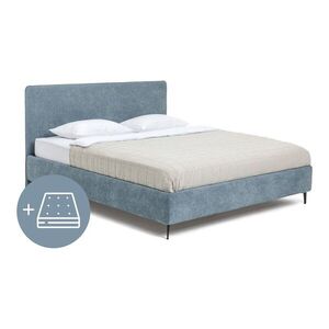 Kék kárpitozott franciaágy matraccal, ágyráccsal 160x200 cm Noira Slim – Bonami Selection kép