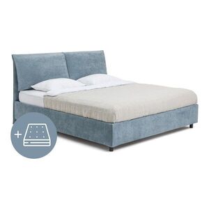 Kék kárpitozott ágyneműtartós franciaágy matraccal, ágyráccsal 180x200 cm Myra Pillow – Bonami Selection kép