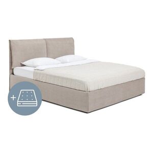 Szürkésbarna kárpitozott ágyneműtartós franciaágy matraccal, ágyráccsal 160x200 cm Thessa Pillow – Bonami Selection kép