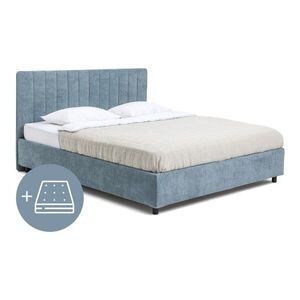 Kék kárpitozott ágyneműtartós franciaágy matraccal, ágyráccsal 180x200 cm Myra Slim Line – Bonami Selection kép