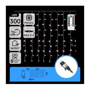 B.V. - LED kültéri karácsonyi fényfüzér 300xLED/6W/230V/8 üzemmód 3x1m IP44 hideg fehér + távirányító B10303S7E kép