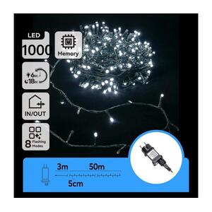 B.V. - LED kültéri karácsonyi fényfüzér 1000xLED/8 üzemmód 53m IP44 hideg fehér B103031OU kép