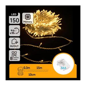 B.V. -LED kültéri fényfüzér 150xLED/8 világítási mód 3xAA 15, 3m IP44 meleg fehér B10303K1T kép