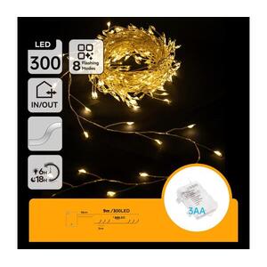 B.V. - LED kültéri karácsonyi fényfüzér, 300 LED, 8 világítási mód, 3x AA, 9, 3 m, IP44, meleg fehér B103033WQ kép