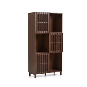 Sötétbarna könyvespolc tolóajtóval, diófa dekorral 84, 5x170x42, 5 cm Beyla – Kave Home kép