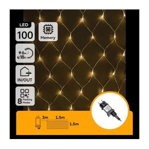 B.V. - LED kültéri karácsonyi fényfüzér 100xLED/8 üzemmód 4, 5x1, 5m IP44 meleg fehér B103031RT kép